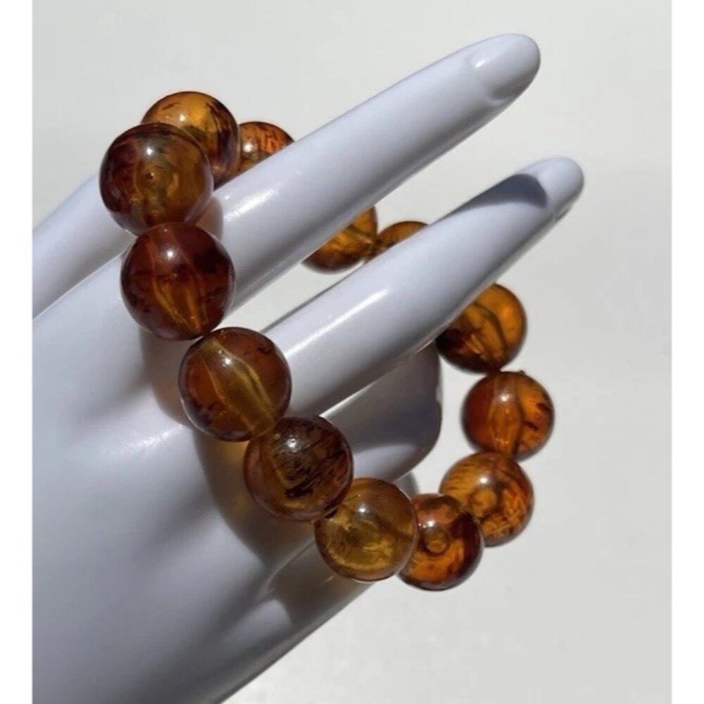 Vintage Chunky Faux Amber round Bead bracelet Women’s Sz 7” - Picture 2 of 11